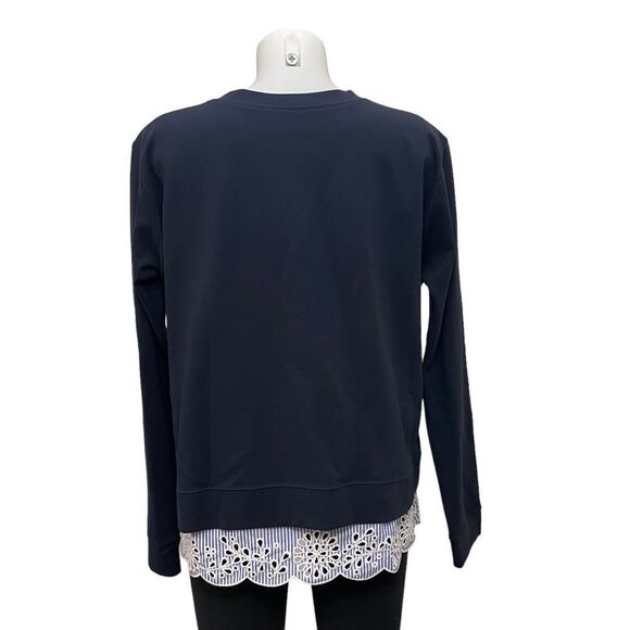 NORDSTROM SIGNATURE Navy Layered Sweater Top, Eyelet hem size medium New - Picture 4 of 9